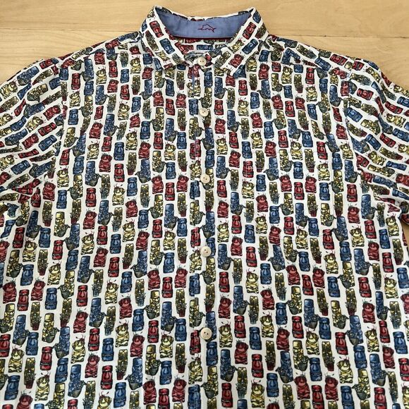 Tommy Bahama Coconut Point Shirt M Multicolor Tiki Art AOP Hawaiian Art Summer - Picture 2 of 7